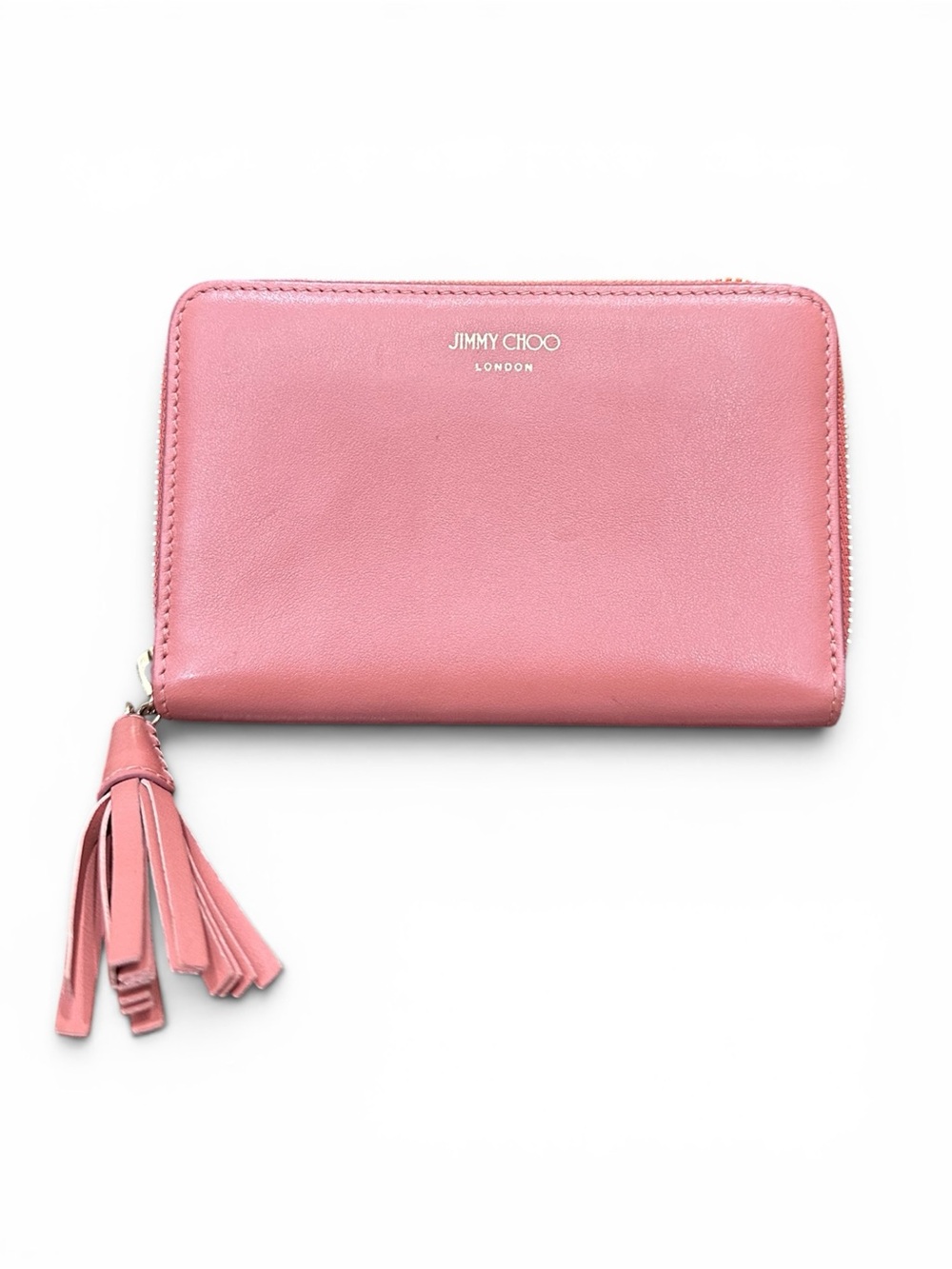 Jimmy Choo London Dusty Rose Leather Zip Around Medium Wallet w/ Tassel